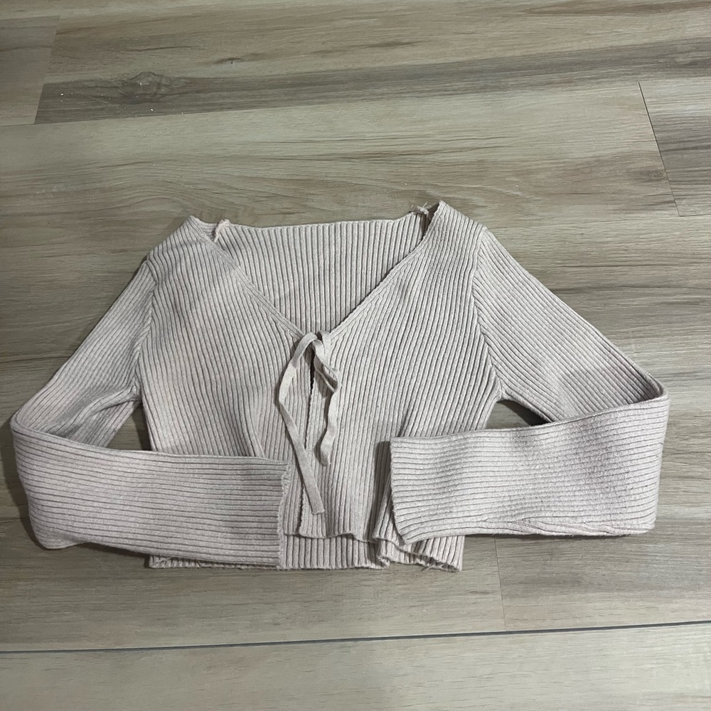 tan xs ribbed tie shein cardigan